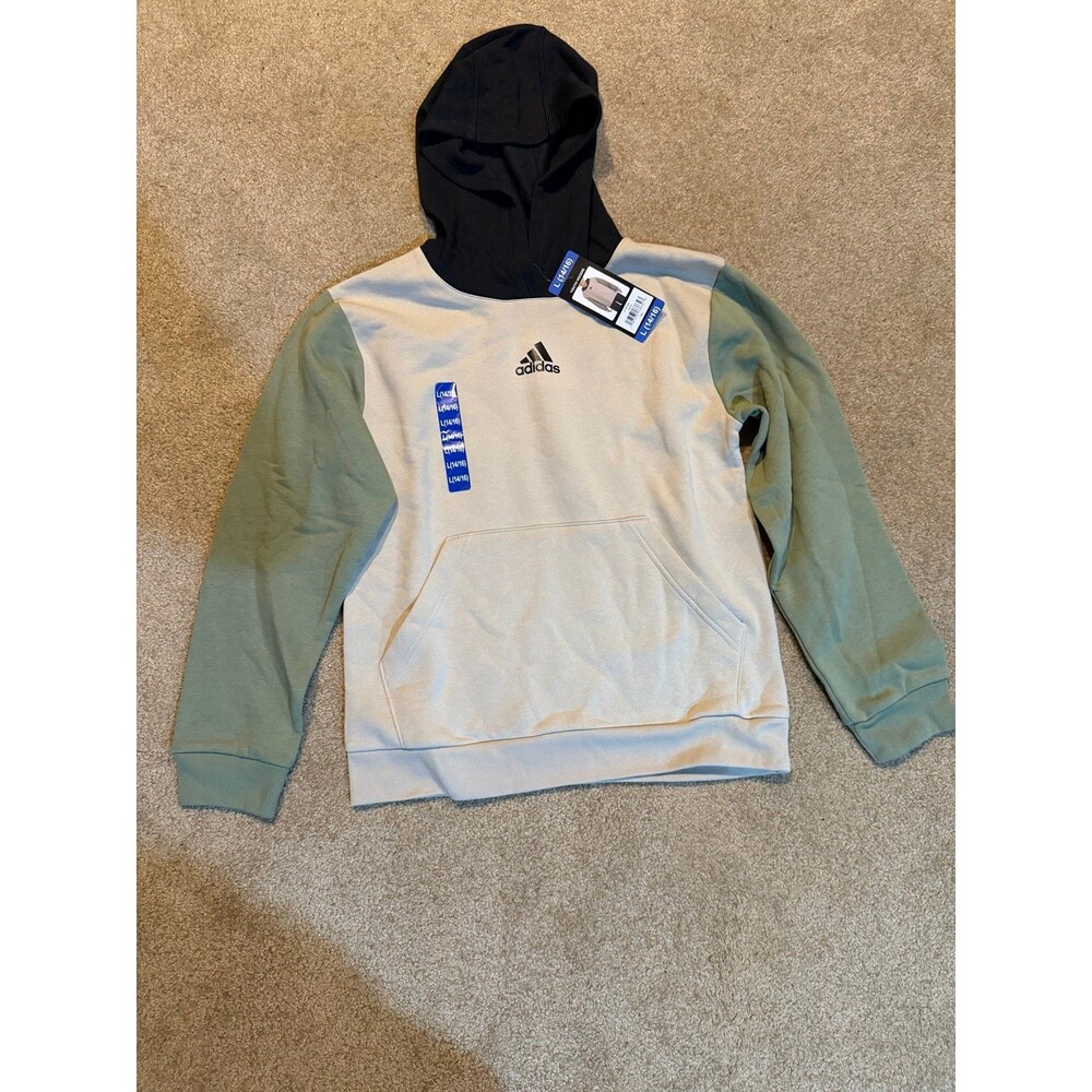 Youth Boys L 14/16 Adidas Hoodie In Tan & Olive Green w/ Black Hood NWT
